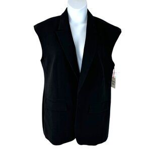 Open Edit Women's Size XL Open Front Raw Edge Sleeve Opening Black Vest NEW